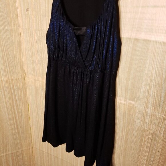 Express Womens Dark Blue Sparkle Sleeveless Tunic Faux Leather Trim Medium - Picture 5 of 8